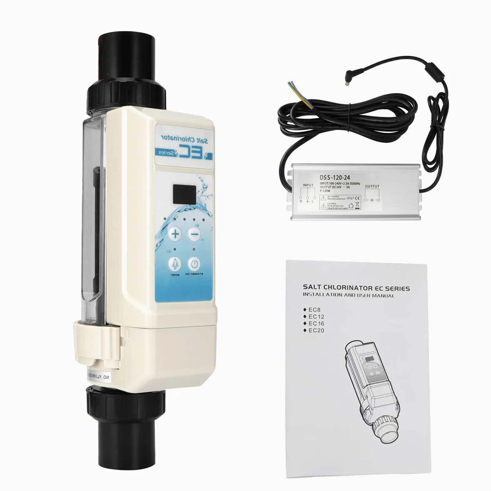 Générateur de Chlore avec Affichage Salinité, Électrolyseur Piscine 8-20g/h, Nettoyage Auto, Panneau LED, Idéal SPAs et Thermes 16g/h