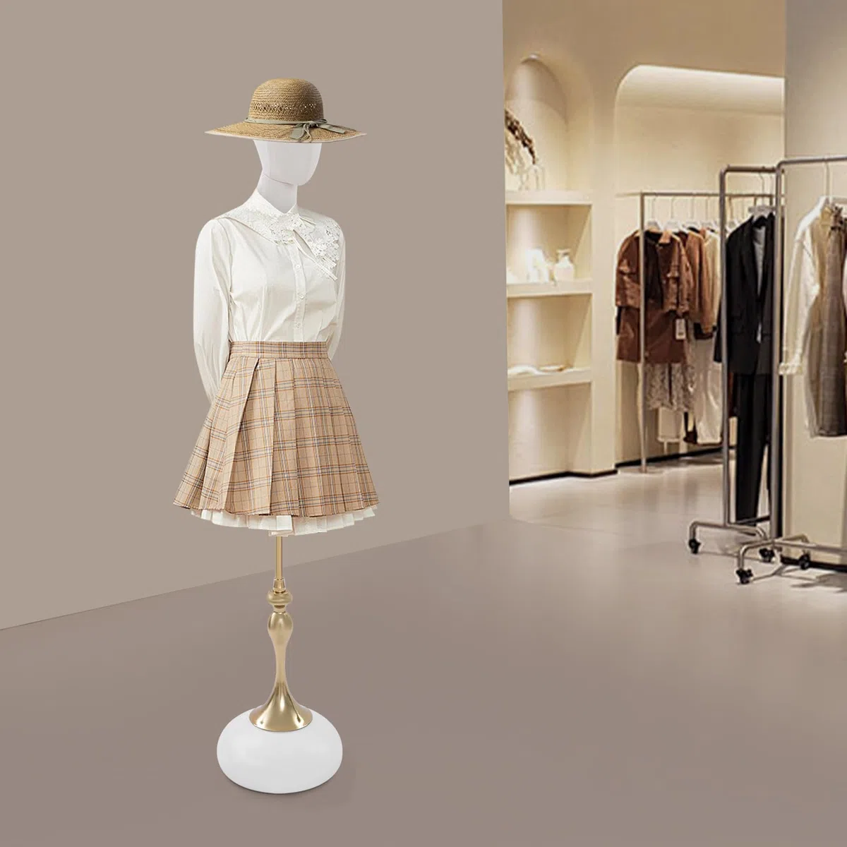 Mannequin de Couture Femme Réglable 140–200 cm, Buste de Couture sur Pied, Base Ronde en Bois, Robuste et Pratique, Idéal pour Boutique, Atelier et École de Mode (Base Blanc, Standard)