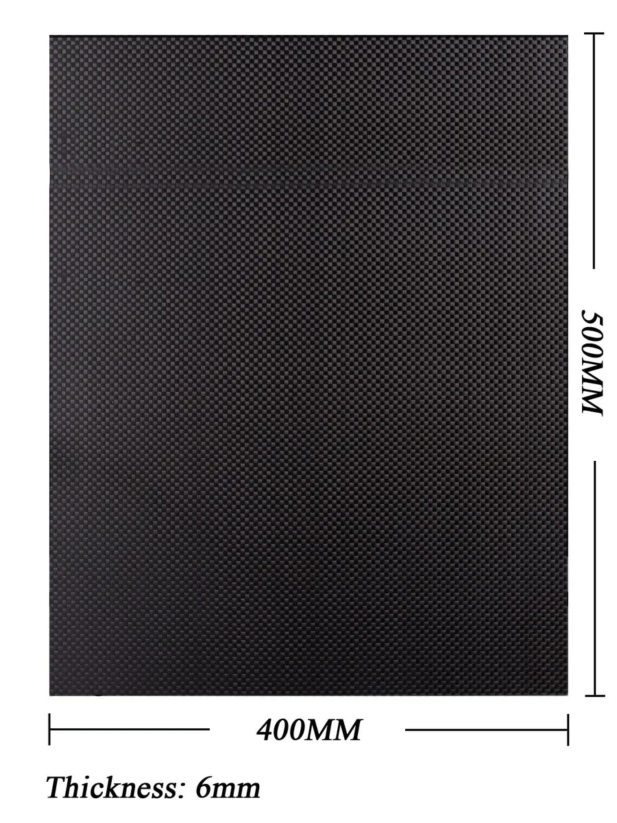 Feuille de fibre de carbone 3K – Plaque de surface mate en tissage sergé 400 x 500 mm, légère et durable, 1 pièce(6mm)