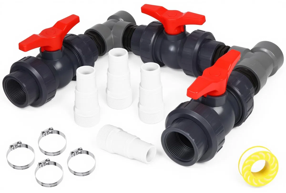 Pompe a Chaleur Piscine Kit Ø 32/38 mm Bypass Piscine Vanne Chauffage Solaire Piscine Hors Sol,Vanne 3 Voies Piscine Raccord