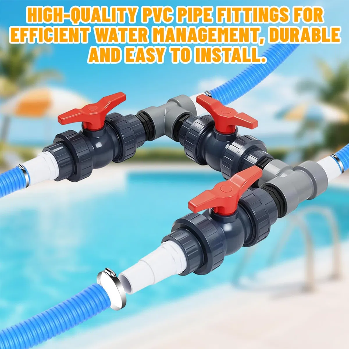 Kit de dérivation pour pompes à chaleur Ø 50 mm, kit de raccordement de piscine avec tuyaux et adaptateurs de 32 mm et 38 mm, pour chauffage de piscine, pompe à chaleur et installations