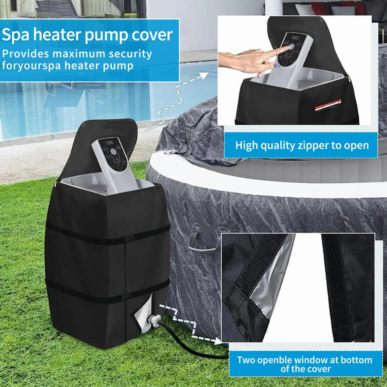 Housse de Pompe de Chauffage de Spa Ajustable et Pliable - Couvercle Avec Cordon et Boucle - Abri Pompe Piscine