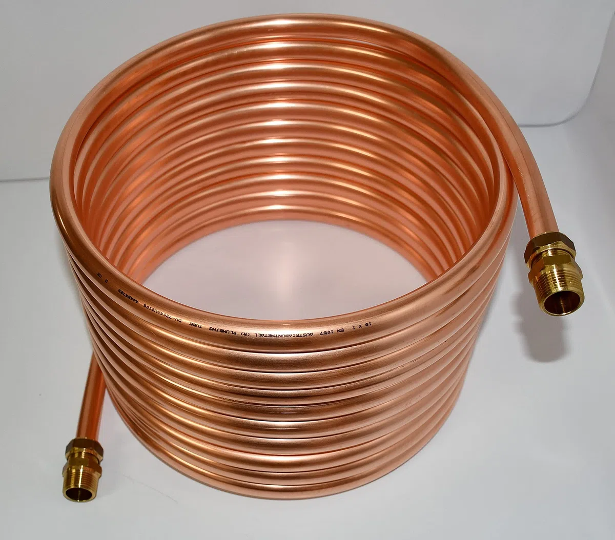 Spirale en tube en cuivre 18x1mm 10m Diamètre extérieur env. 31cm pour chauffage de piscine 3/4" Raccord