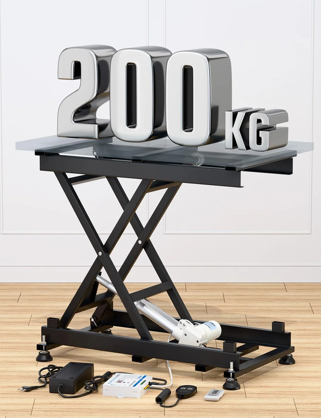 DIHOOL Table élévateur électrique à cisaillement 200kg pour laboratoire atelier automobile hauteur réglable 195-680mm alimentation AC 100-240V et DC 24-30V