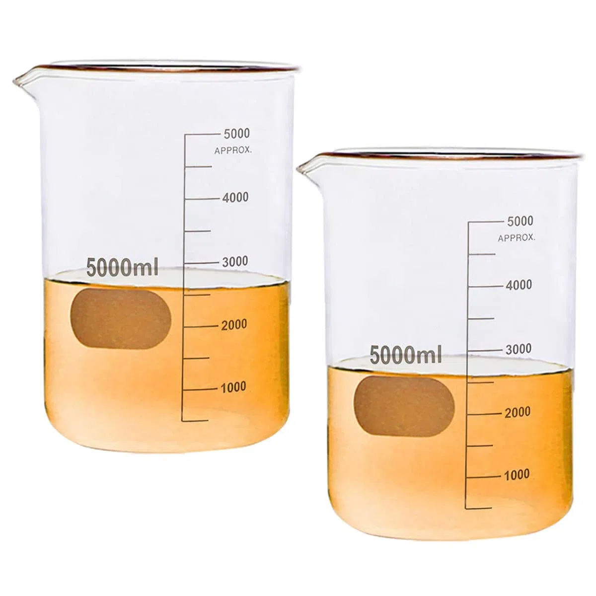 Béchers en verre de forme basse, vol.5000 ml, bécher de laboratoire en borosilicate épaissi, bécher en verre de mesure gradué avec bec verseur, | 260 mm de haut | 178 mm de diamètre extérieur |, pou