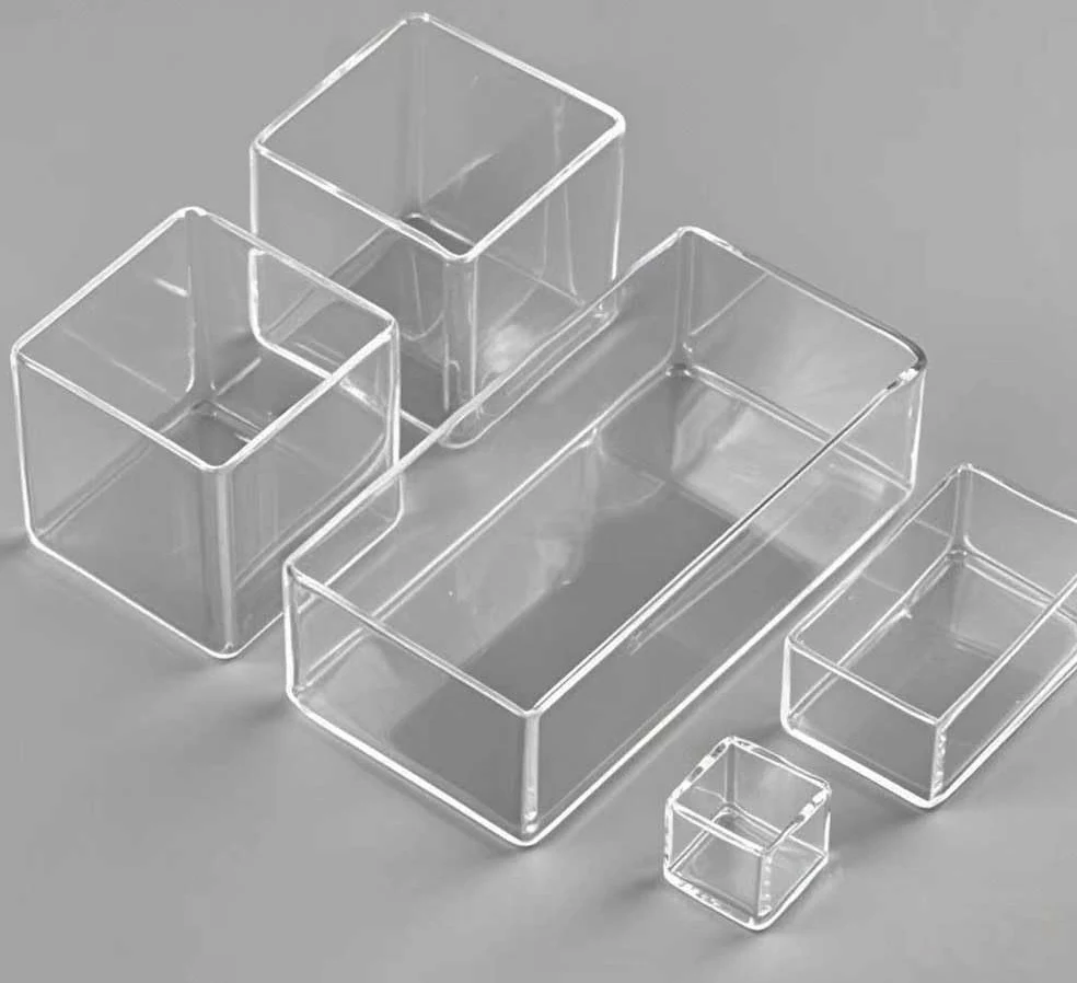 Plat carré en verre de quartz – Ensemble 1 pièce, idéal for une utilisation en laboratoire et en culture(200x200x50mm)