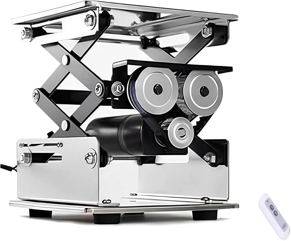 Table élévatrice électrique en acier inoxydable avec télécommande, plate-forme de laboratoire réglable pour charges mobiles jusqu'à 10 kg, support élévateur compact pour une utilisation
