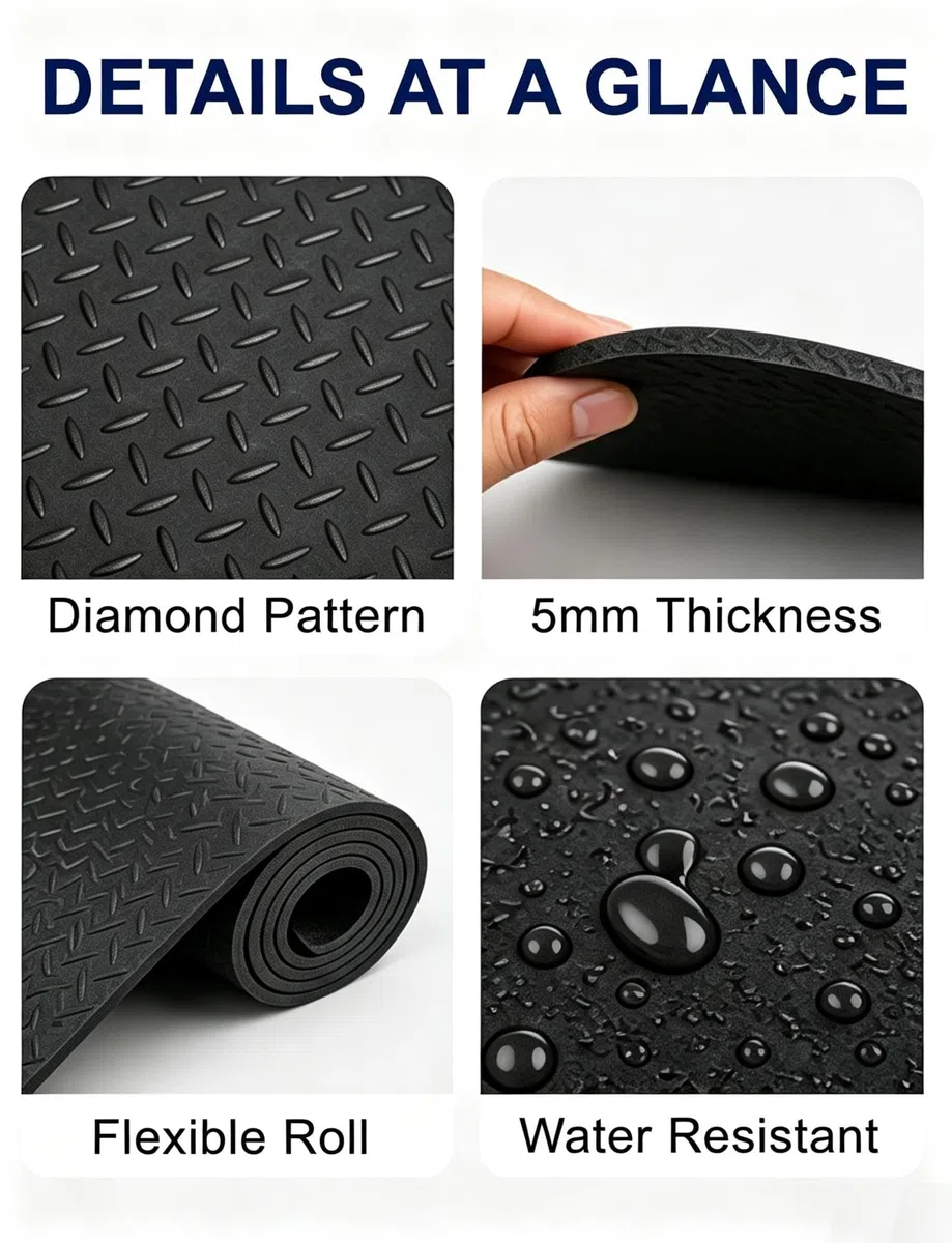 Tapis caoutchouc en rouleau 5 mm, motif damier, tapis isolant électrique