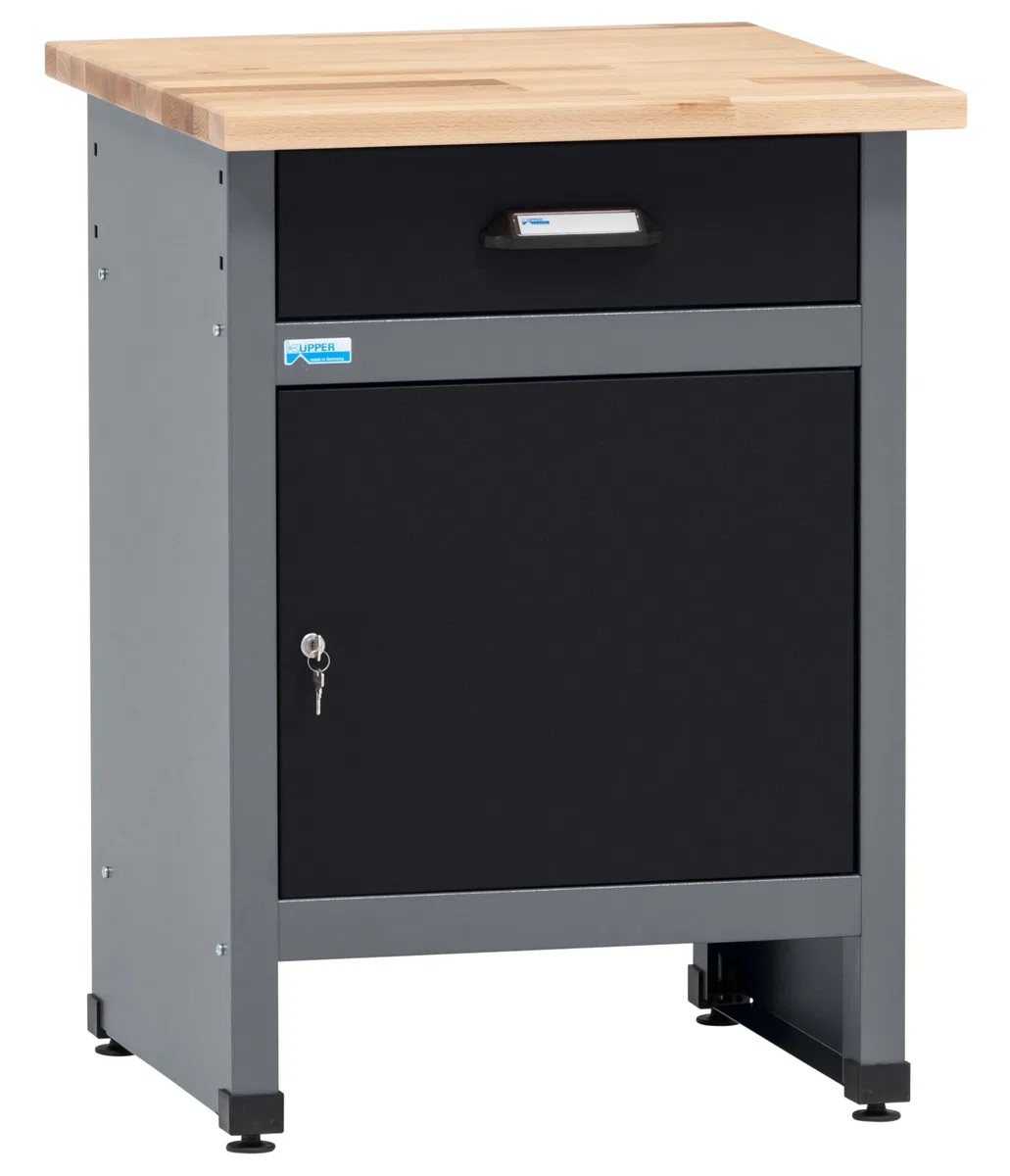 Küpper Établi 12399 - 60 x 84 x 60 cm - 1 tiroir, 1 porte - Charge maximale : 300 kg - Plan de travail en hêtre massif de 30 mm - Noir