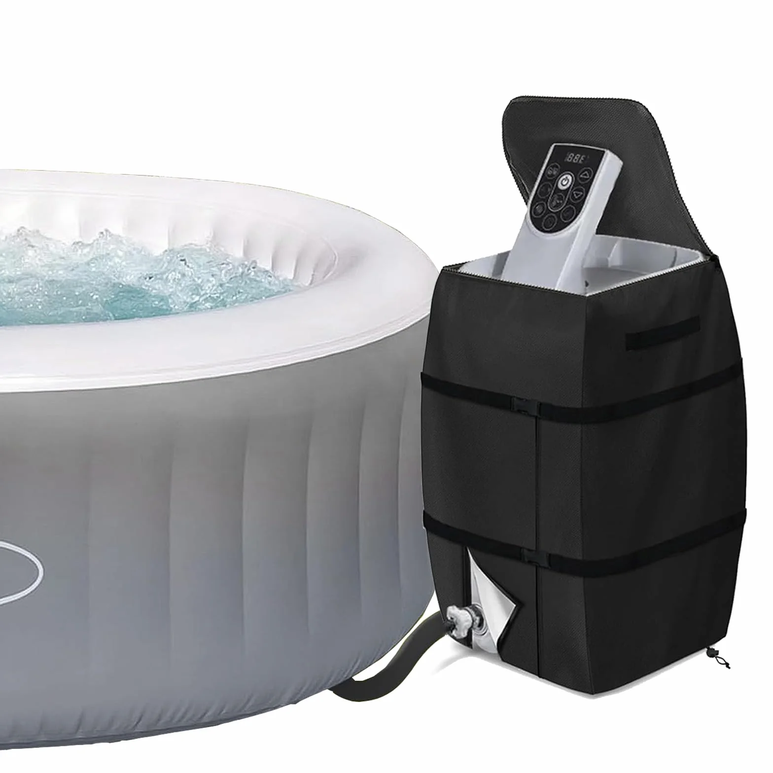 Housse de Pompe de Chauffage de Spa Ajustable et Pliable - Couvercle Avec Cordon et Boucle - Abri Pompe Piscine