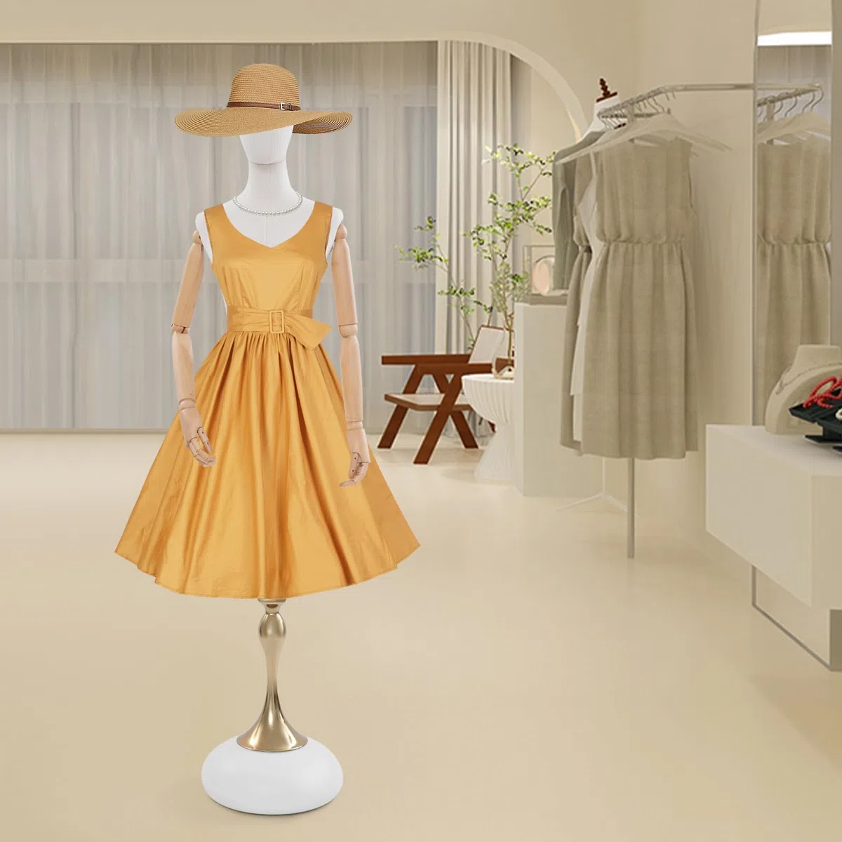 Mannequin de Couture Femme Réglable 140–200 cm, Buste de Couture sur Pied, Base Ronde en Bois, Robuste et Pratique, Idéal pour Boutique, Atelier et École de Mode (Base Blanc, Standard)