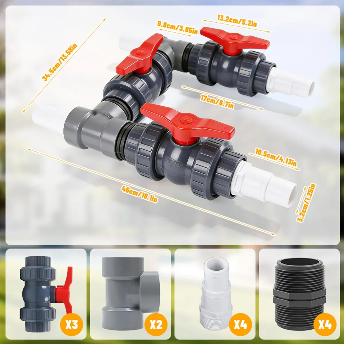 Kit de dérivation pour pompes à chaleur Ø 50 mm, kit de raccordement de piscine avec tuyaux et adaptateurs de 32 mm et 38 mm, pour chauffage de piscine, pompe à chaleur et installations