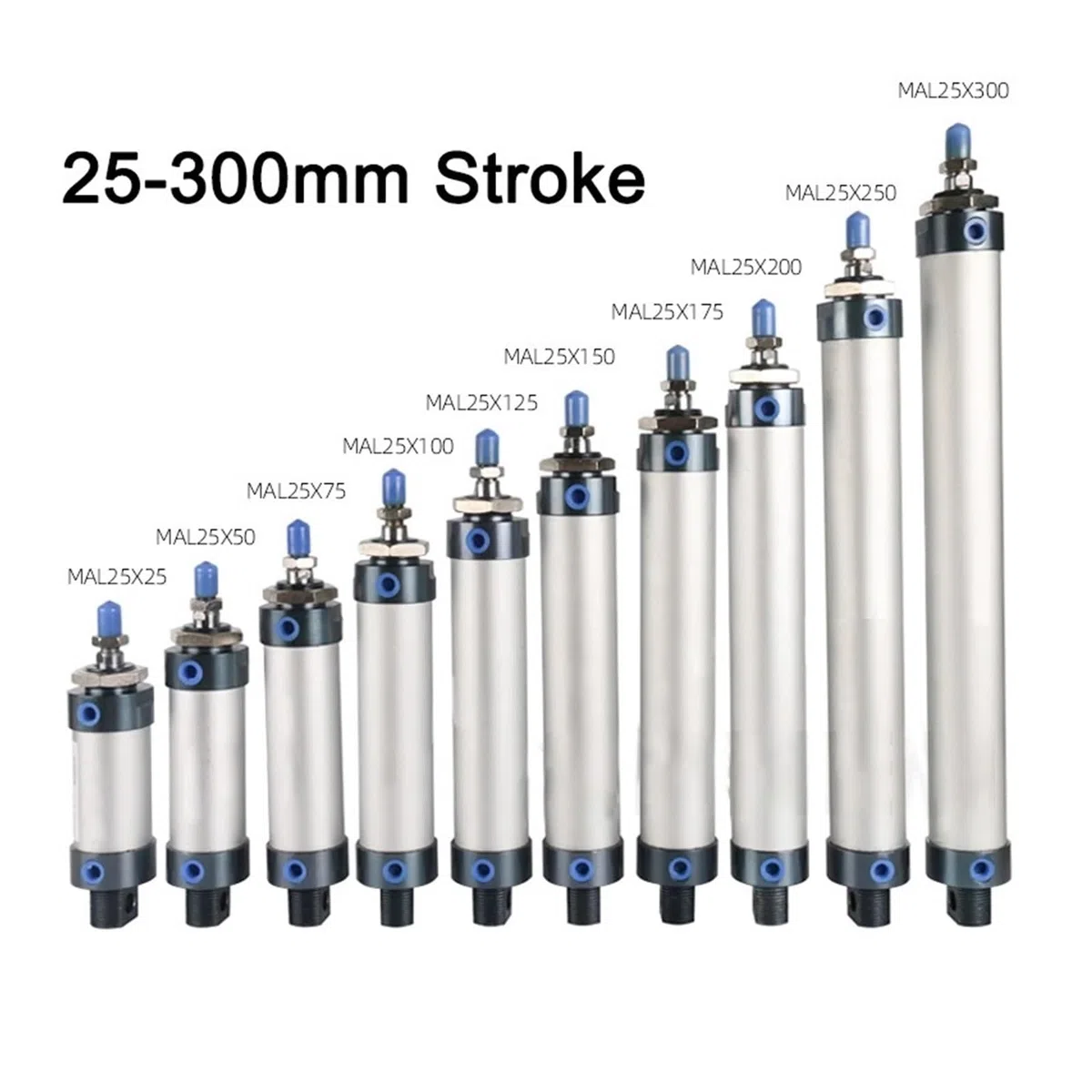 Vérins pneumatiques série MAL, alésage 16/20/25/32/40 mm, course 25/50/75/100/200/300 mm, simple L