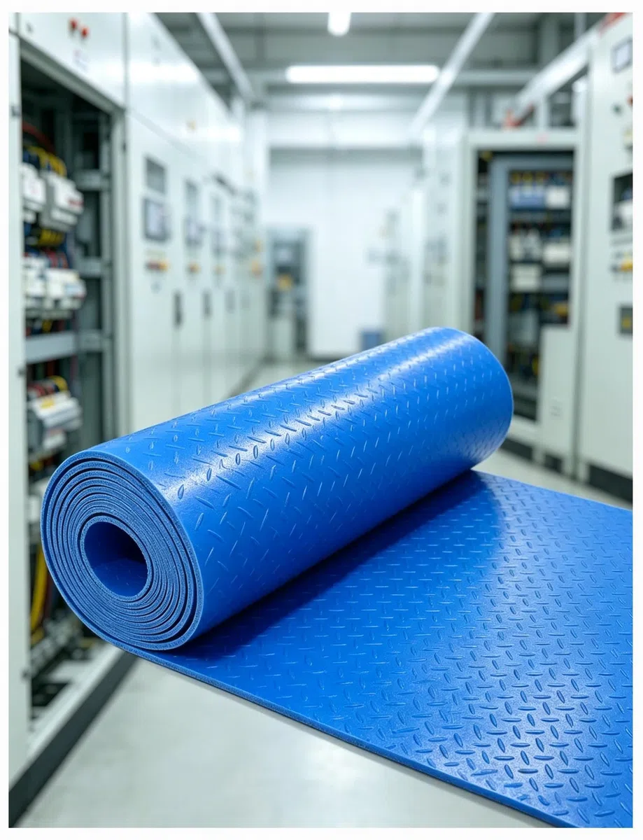 Tapis caoutchouc en rouleau 5 mm, motif damier, tapis isolant électrique