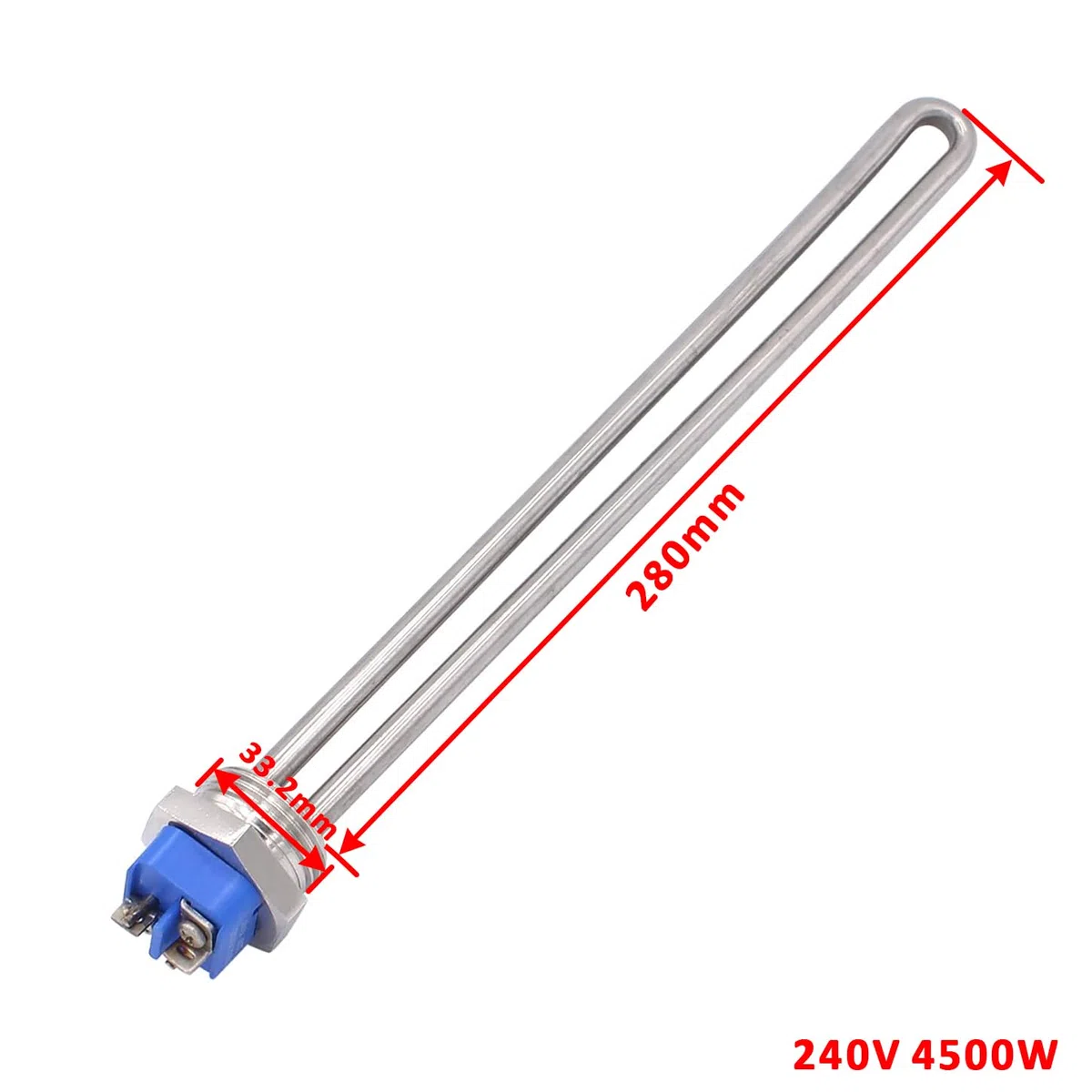 Élément chauffant en acier inoxydable 240 V 4500 W 1" BSP (DN25) 33,2 mm avec anneau en silicone