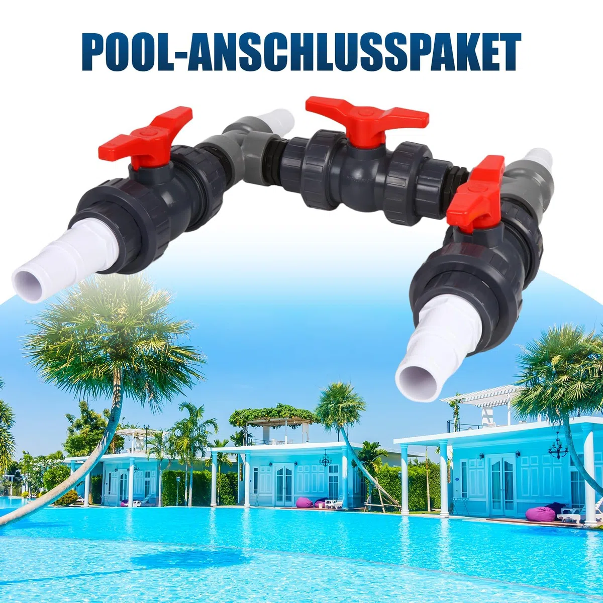 Pompe a Chaleur Piscine Kit Ø 32/38 mm Bypass Piscine Vanne Chauffage Solaire Piscine Hors Sol,Vanne 3 Voies Piscine Raccord