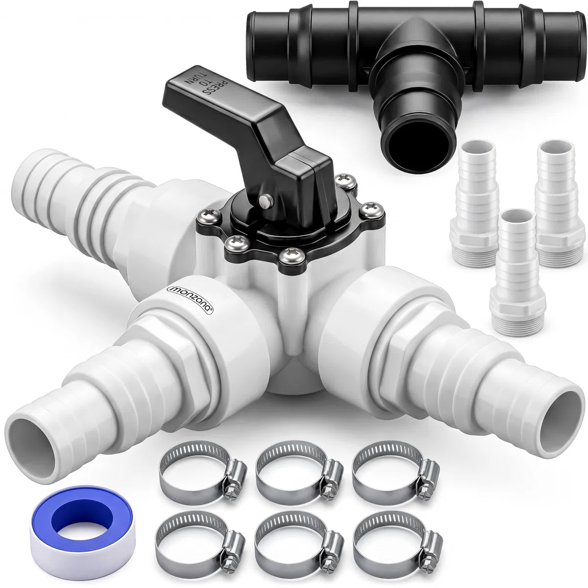 MONZANA® Kit de dérivation 12 pcs bypass piscine vanne 3 voies raccord Ø 32/38mm connecteur T pompe filtre à sable chauffage solaire pompe à chaleur